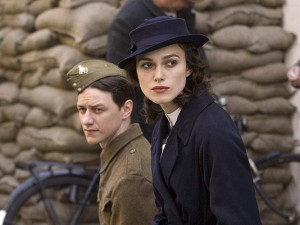 Handout of actors James McAvoy and Keira Knightley shown in a scene from the film "Atonement"
